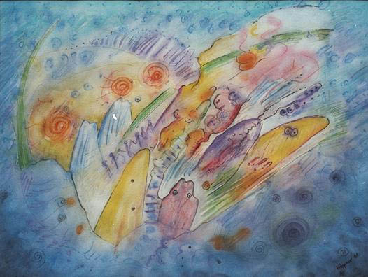 Auftauchen - 45 x 60 - Aquarell, Bunstifte - 2001