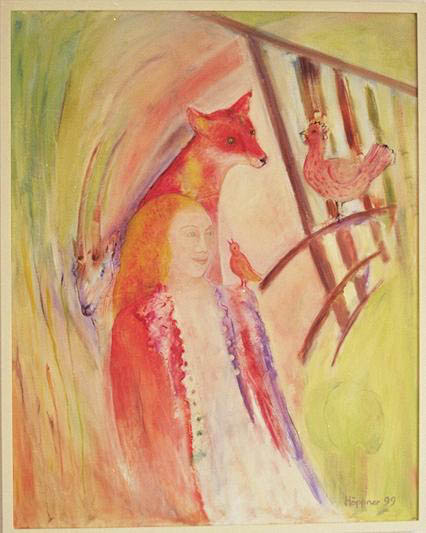 Fuchsfrau mit Huhn - 80 x 100 - Oel - 1999 (verkauft)